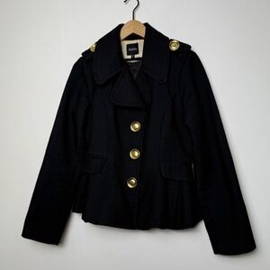 XOXO Black Peplum Military‎ Jacket Gold Buttons Womens L 5072DBL5